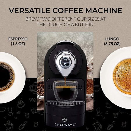 Chefwave Espresso Machine for Nespresso Compatible Capsule, Holder, Cups Black CW-NCM01B